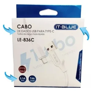 Cabo de Dados Usb Type-C 3.1A It-Blue