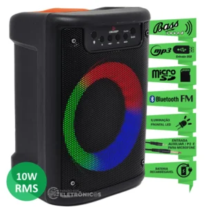 Caixa de Som Portátil Grasep RGB Bluetooth 4"