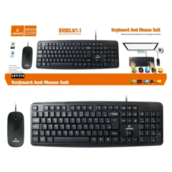 Kit Teclado e Mouse com Fio Lehmox